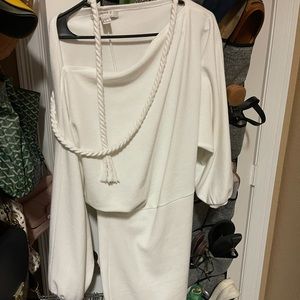 Forever 21 white heavy cotton boat neck dress with belt.